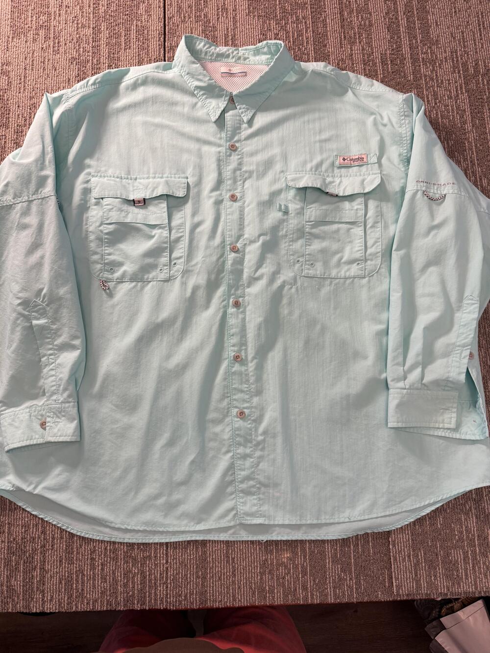 Columbia PFG Shirt Mens 3XL Blue Omni-Shade UPF Fishing Long Sleeve Button Up